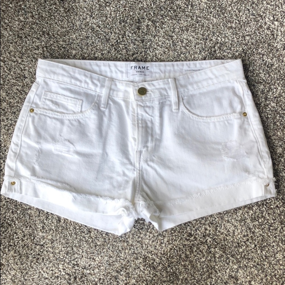 Frame white denim shorts